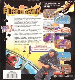 Box back cover for Firehawk on the Commodore Amiga.