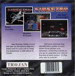 Box back cover for Firestar on the Commodore Amiga.