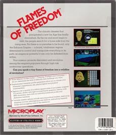 Box back cover for Flames of Freedom on the Commodore Amiga.