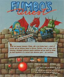 Box back cover for Flimbo's Quest on the Commodore Amiga.