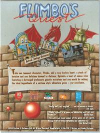Box back cover for Flimbo's Quest on the Commodore Amiga.