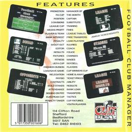 Box back cover for Football Club Manager on the Commodore Amiga.