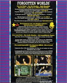 Box back cover for Forgotten Worlds on the Commodore Amiga.