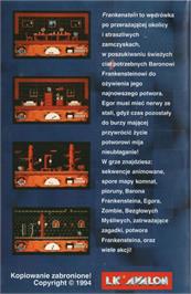 Box back cover for Frankenstein on the Commodore Amiga.