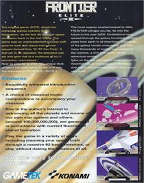 Box back cover for Frontier - Elite 2 on the Commodore Amiga.