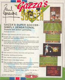 Box back cover for Gazza's Super Soccer on the Commodore Amiga.