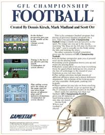 Box back cover for Gfl Championship Football on the Commodore Amiga.