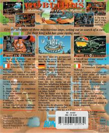 Box back cover for Gobliiins on the Commodore Amiga.