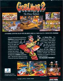 Box back cover for Gobliins 2: The Prince Buffoon on the Commodore Amiga.
