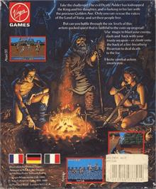 Box back cover for Golden Axe on the Commodore Amiga.