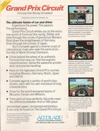 Box back cover for Grand Prix Circuit on the Commodore Amiga.