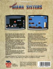 Box back cover for Great Giana Sisters on the Commodore Amiga.