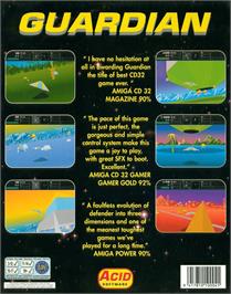 Box back cover for Guardian on the Commodore Amiga.