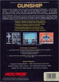 Box back cover for Gunship on the Commodore Amiga.