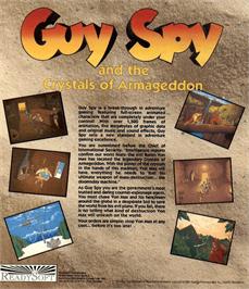 Box back cover for Guy Spy and the Crystals of Armageddon on the Commodore Amiga.