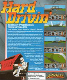 Box back cover for Hard Drivin' on the Commodore Amiga.