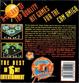 Box back cover for Head Over Heels on the Commodore Amiga.