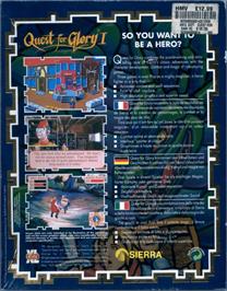 Box back cover for Hero's Quest: So You Want To Be A Hero on the Commodore Amiga.