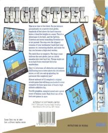 Box back cover for High Steel on the Commodore Amiga.