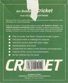 Box back cover for Ian Botham's Cricket on the Commodore Amiga.