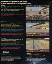 Box back cover for Indianapolis 500: The Simulation on the Commodore Amiga.