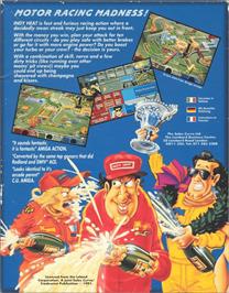 Box back cover for Indy Heat on the Commodore Amiga.
