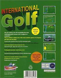 Box back cover for International Golf on the Commodore Amiga.