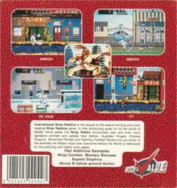 Box back cover for International Ninja Rabbits on the Commodore Amiga.