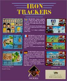 Box back cover for Iron Trackers on the Commodore Amiga.