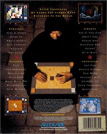 Box back cover for Ishido: The Way of Stones on the Commodore Amiga.