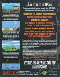 Box back cover for Jet Strike on the Commodore Amiga.