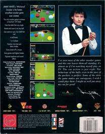 Box back cover for Jimmy White's Whirlwind Snooker on the Commodore Amiga.