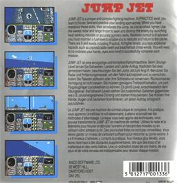 Box back cover for Jump Jet on the Commodore Amiga.