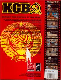 Box back cover for KGB on the Commodore Amiga.