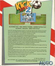 Box back cover for Kick Off 2 on the Commodore Amiga.