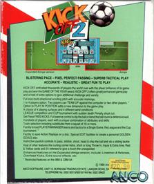 Box back cover for Kick Off 2 on the Commodore Amiga.