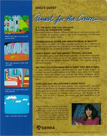 Box back cover for King's Quest - Quest For The Crown on the Commodore Amiga.