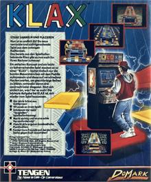 Box back cover for Klax on the Commodore Amiga.