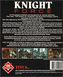 Box back cover for Knight Force on the Commodore Amiga.