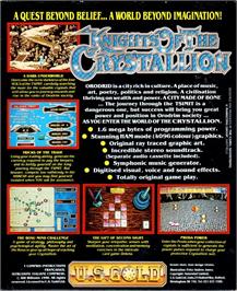 Box back cover for Knights Of The Crystallion on the Commodore Amiga.