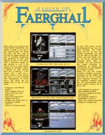 Box back cover for Legend Of Faerghail on the Commodore Amiga.