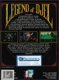 Box back cover for Legend of Djel on the Commodore Amiga.