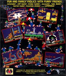 Box back cover for Lemmings on the Commodore Amiga.