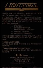 Box back cover for Light Force on the Commodore Amiga.