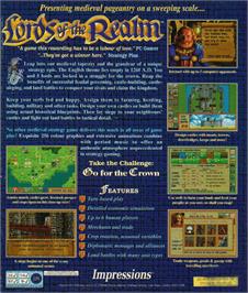 Box back cover for Lords of the Realm on the Commodore Amiga.
