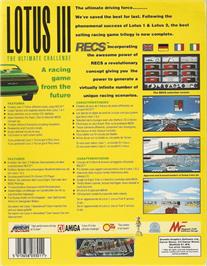 Box back cover for Lotus 3 - The Ultimate Challenge on the Commodore Amiga.