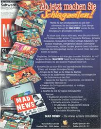 Box back cover for Mad News on the Commodore Amiga.