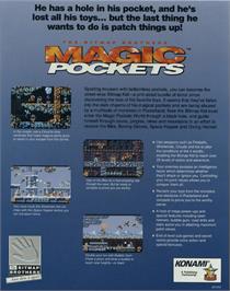 Box back cover for Magic Pockets on the Commodore Amiga.