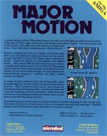Box back cover for Major Motion on the Commodore Amiga.