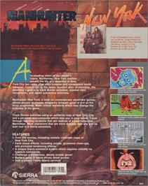 Box back cover for Manhunter: New York on the Commodore Amiga.